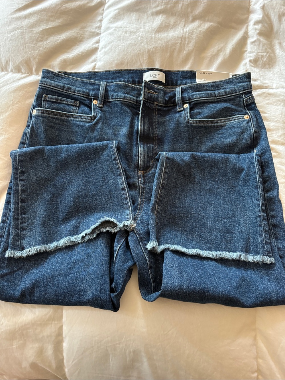 LOFT Dark Indigo Frayed Hem Crop Jeans